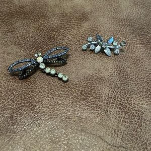 Vintage Dragonfly & Silver Leaf Broaches